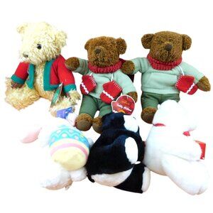 Lot of 6 Hallmark Teddy Bears and Bunny Plush Some w/ Tag Christmas Easter